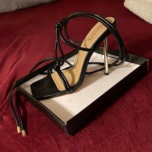 Black and Gold lace up Heels